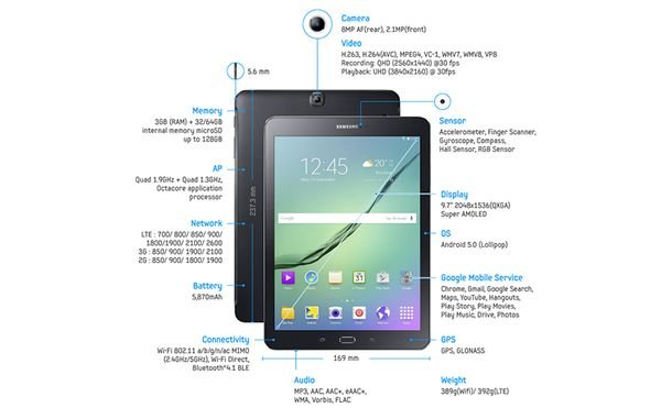 Samsung Galaxy Tab S2- 9.7 inch- product feature