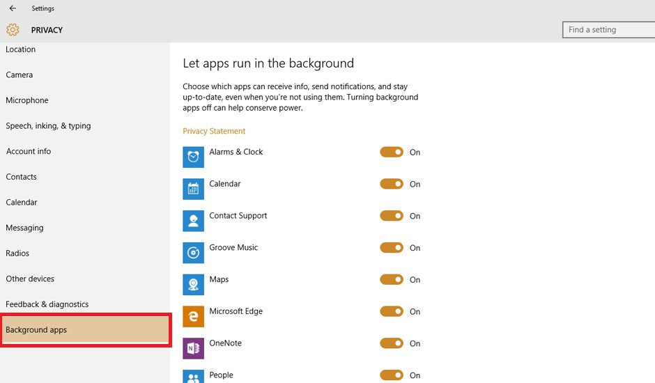 Windows 10 Background Apps