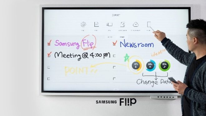 A Man is Working on Samsung Flip Screen