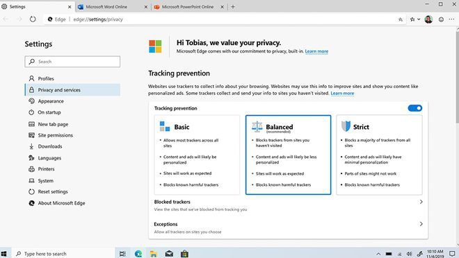 microsoft edge setting