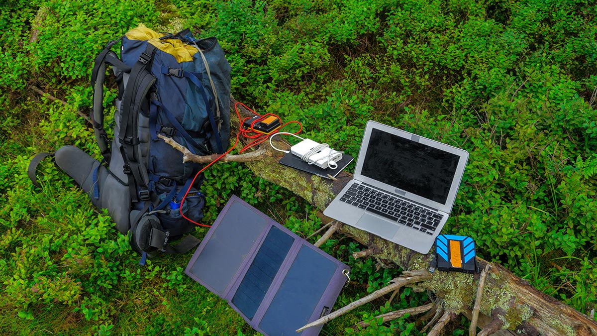 Laptop, Solar Charger And A Power Bank