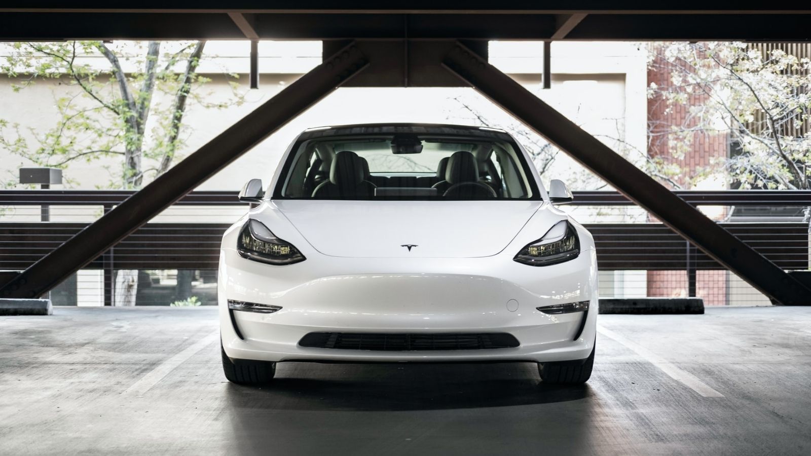 Parked White Tesla