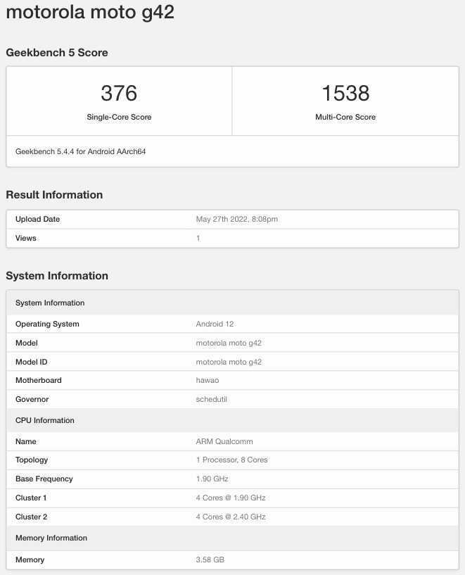 moto g42 geekbench